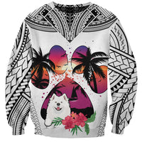 Polynesian Sweatshirt Dog Lover With Samoyed - Sunset At The Beach White Ver - Wonder Print Shop