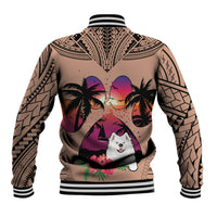 Polynesian Baseball Jacket Dog Lover With Samoyed - Sunset At The Beach Brown Ver LT7 - Wonder Print Shop