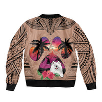 Polynesian Bomber Jacket Dog Lover With Samoyed - Sunset At The Beach Brown Ver LT7 - Wonder Print Shop