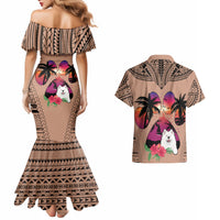 Polynesian Couples Matching Mermaid Dress and Hawaiian Shirt Dog Lover With Samoyed - Sunset At The Beach Brown Ver LT7 - Wonder Print Shop