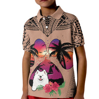Polynesian Kid Polo Shirt Dog Lover With Samoyed - Sunset At The Beach Brown Ver - Wonder Print Shop
