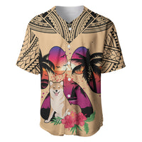 Polynesian Baseball Jersey Dog Lover With Shiba Inu - Sunset At The Beach LT7 - Wonder Print Shop