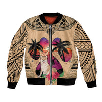 Polynesian Bomber Jacket Dog Lover With Shiba Inu - Sunset At The Beach LT7 - Wonder Print Shop