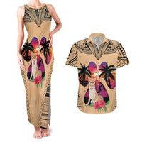 Polynesian Couples Matching Tank Maxi Dress and Hawaiian Shirt Dog Lover With Shiba Inu - Sunset At The Beach LT7 - Wonder Print Shop