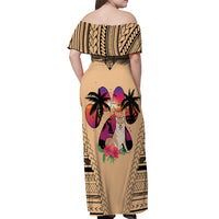 Polynesian Off Shoulder Maxi Dress Dog Lover With Shiba Inu - Sunset At The Beach - Wonder Print Shop