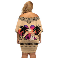 Polynesian Off Shoulder Short Dress Dog Lover With Shiba Inu - Sunset At The Beach - Wonder Print Shop