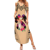Polynesian Summer Maxi Dress Dog Lover With Shiba Inu - Sunset At The Beach - Wonder Print Shop