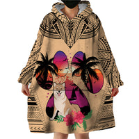 Polynesian Wearable Blanket Hoodie Dog Lover With Shiba Inu - Sunset At The Beach - Wonder Print Shop