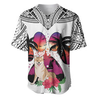 Polynesian Baseball Jersey Dog Lover With Shiba Inu - Sunset At The Beach White Ver LT7 - Wonder Print Shop