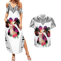 Polynesian Couples Matching Summer Maxi Dress and Hawaiian Shirt Dog Lover With Shiba Inu - Sunset At The Beach White Ver LT7 - Wonder Print Shop