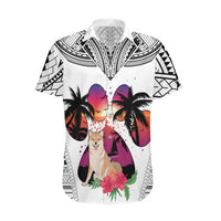 Polynesian Hawaiian Shirt Dog Lover With Shiba Inu - Sunset At The Beach White Ver - Wonder Print Shop