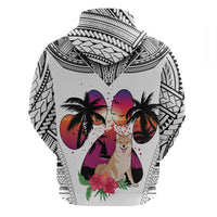 Polynesian Hoodie Dog Lover With Shiba Inu - Sunset At The Beach White Ver - Wonder Print Shop