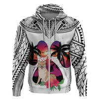 Polynesian Hoodie Dog Lover With Shiba Inu - Sunset At The Beach White Ver - Wonder Print Shop