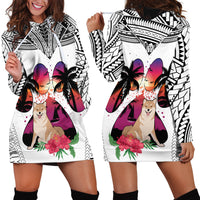 Polynesian Hoodie Dress Dog Lover With Shiba Inu - Sunset At The Beach White Ver - Wonder Print Shop