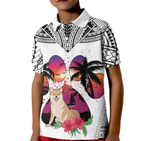 Polynesian Kid Polo Shirt Dog Lover With Shiba Inu - Sunset At The Beach White Ver - Wonder Print Shop