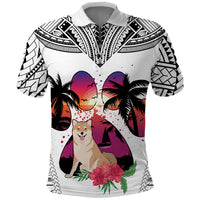 Polynesian Polo Shirt Dog Lover With Shiba Inu - Sunset At The Beach White Ver - Wonder Print Shop
