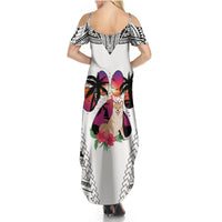 Polynesian Summer Maxi Dress Dog Lover With Shiba Inu - Sunset At The Beach White Ver - Wonder Print Shop