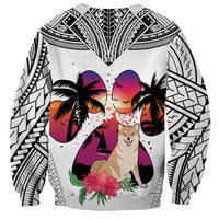 Polynesian Sweatshirt Dog Lover With Shiba Inu - Sunset At The Beach White Ver - Wonder Print Shop