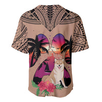 Polynesian Baseball Jersey Dog Lover With Shiba Inu - Sunset At The Beach Brown Ver LT7 - Wonder Print Shop