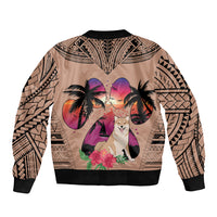 Polynesian Bomber Jacket Dog Lover With Shiba Inu - Sunset At The Beach Brown Ver LT7 - Wonder Print Shop