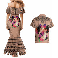 Polynesian Couples Matching Mermaid Dress and Hawaiian Shirt Dog Lover With Shiba Inu - Sunset At The Beach Brown Ver LT7 - Wonder Print Shop