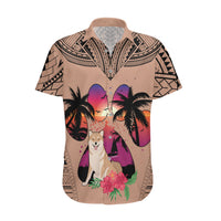 Polynesian Hawaiian Shirt Dog Lover With Shiba Inu - Sunset At The Beach Brown Ver - Wonder Print Shop