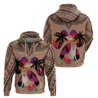 Polynesian Hoodie Dog Lover With Shiba Inu - Sunset At The Beach Brown Ver - Wonder Print Shop