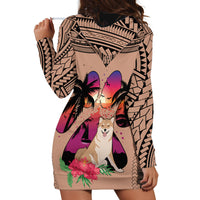Polynesian Hoodie Dress Dog Lover With Shiba Inu - Sunset At The Beach Brown Ver - Wonder Print Shop