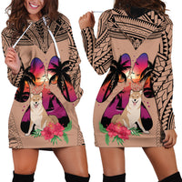 Polynesian Hoodie Dress Dog Lover With Shiba Inu - Sunset At The Beach Brown Ver - Wonder Print Shop