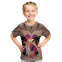 Polynesian Kid T Shirt Dog Lover With Shiba Inu - Sunset At The Beach Brown Ver - Wonder Print Shop