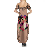 Polynesian Summer Maxi Dress Dog Lover With Shiba Inu - Sunset At The Beach Brown Ver - Wonder Print Shop
