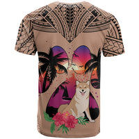 Polynesian T Shirt Dog Lover With Shiba Inu - Sunset At The Beach Brown Ver - Wonder Print Shop