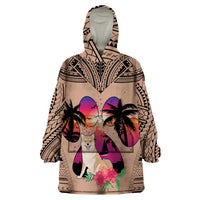 Polynesian Wearable Blanket Hoodie Dog Lover With Shiba Inu - Sunset At The Beach Brown Ver - Wonder Print Shop