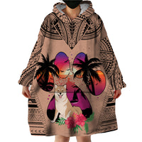 Polynesian Wearable Blanket Hoodie Dog Lover With Shiba Inu - Sunset At The Beach Brown Ver - Wonder Print Shop