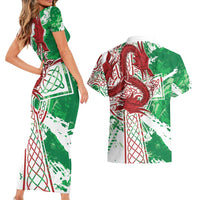 Wales Cymru Am Byth Couples Matching Short Sleeve Bodycon Dress and Hawaiian Shirt Celtic Dragon Triskelion - Wonder Print Shop