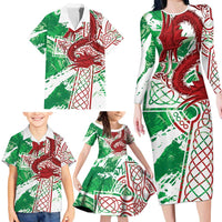 Wales Cymru Am Byth Family Matching Long Sleeve Bodycon Dress and Hawaiian Shirt Celtic Dragon Triskelion - Wonder Print Shop