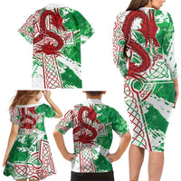 Wales Cymru Am Byth Family Matching Long Sleeve Bodycon Dress and Hawaiian Shirt Celtic Dragon Triskelion - Wonder Print Shop