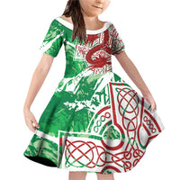 Wales Cymru Am Byth Family Matching Off Shoulder Short Dress and Hawaiian Shirt Celtic Dragon Triskelion - Wonder Print Shop