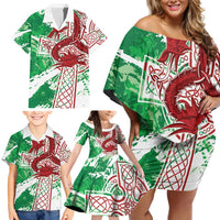 Wales Cymru Am Byth Family Matching Off Shoulder Short Dress and Hawaiian Shirt Celtic Dragon Triskelion - Wonder Print Shop