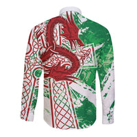 Wales Cymru Am Byth Long Sleeve Button Shirt Celtic Dragon Triskelion - Wonder Print Shop