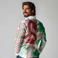 Wales Cymru Am Byth Long Sleeve Polo Shirt Celtic Dragon Triskelion - Wonder Print Shop