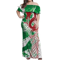 Wales Cymru Am Byth Off Shoulder Maxi Dress Celtic Dragon Triskelion - Wonder Print Shop