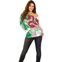Wales Cymru Am Byth Off Shoulder Sweater Celtic Dragon Triskelion - Wonder Print Shop