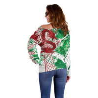 Wales Cymru Am Byth Off Shoulder Sweater Celtic Dragon Triskelion - Wonder Print Shop