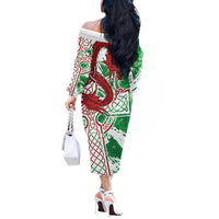 Wales Cymru Am Byth Off The Shoulder Long Sleeve Dress Celtic Dragon Triskelion - Wonder Print Shop