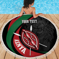 Kenya Mashujaa Day Personalized Beach Blanket Lion Warrior with Masai Shield LT7 - Wonder Print Shop