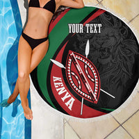 Kenya Mashujaa Day Personalized Beach Blanket Lion Warrior with Masai Shield LT7 - Wonder Print Shop