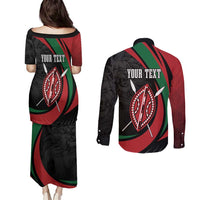 Kenya Mashujaa Day Personalized Couples Matching Puletasi and Long Sleeve Button Shirt Lion Warrior with Masai Shield LT7 - Wonder Print Shop