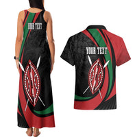 Kenya Mashujaa Day Personalized Couples Matching Tank Maxi Dress and Hawaiian Shirt Lion Warrior with Masai Shield LT7 - Wonder Print Shop