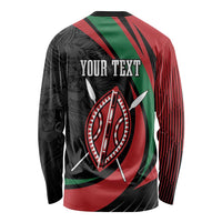 Kenya Mashujaa Day Personalized Long Sleeve Shirt Lion Warrior with Masai Shield - Wonder Print Shop